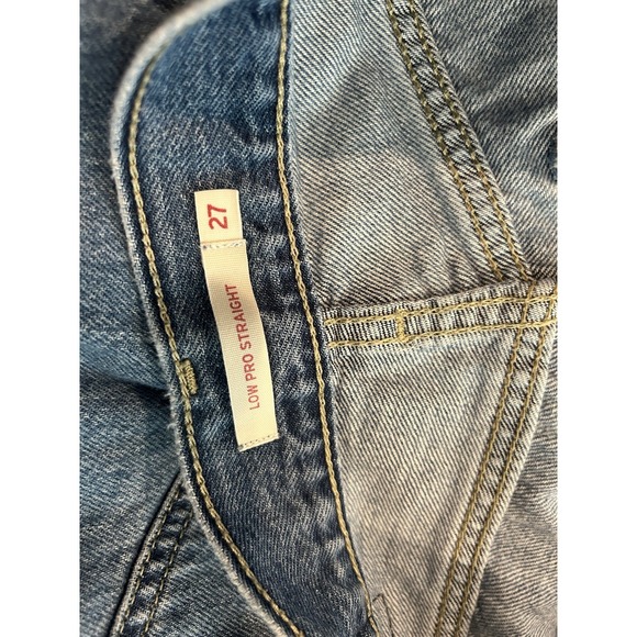 Levis Women's 27 Low Pro Straight Jeans Blue Mid Rise Distressed Denim - Picture 5 of 7